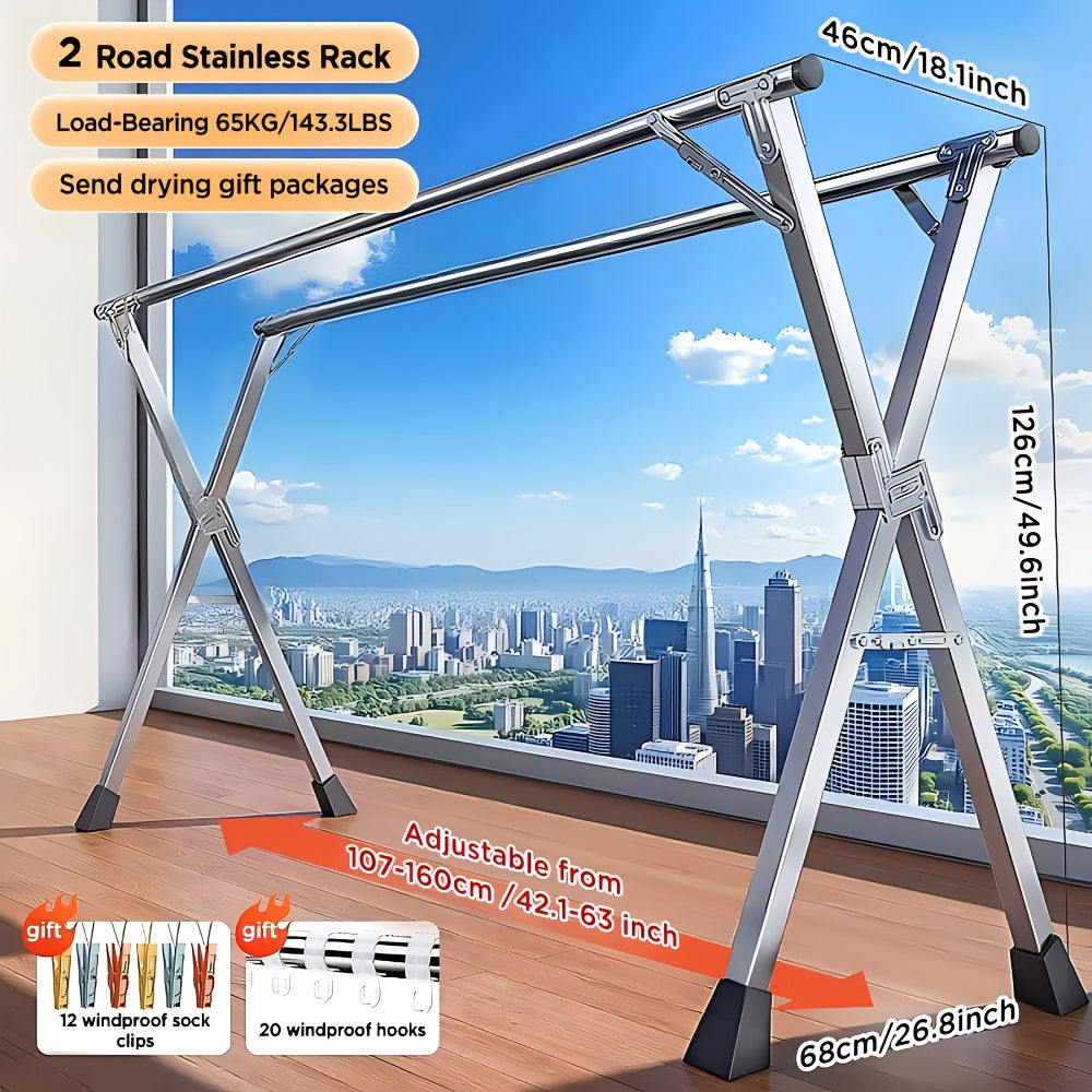 Retractable Stainless Steel Clothes Drying Rack with Dual Rods and 42.52-62.99 or 48.43-78.74-Inch Sizes