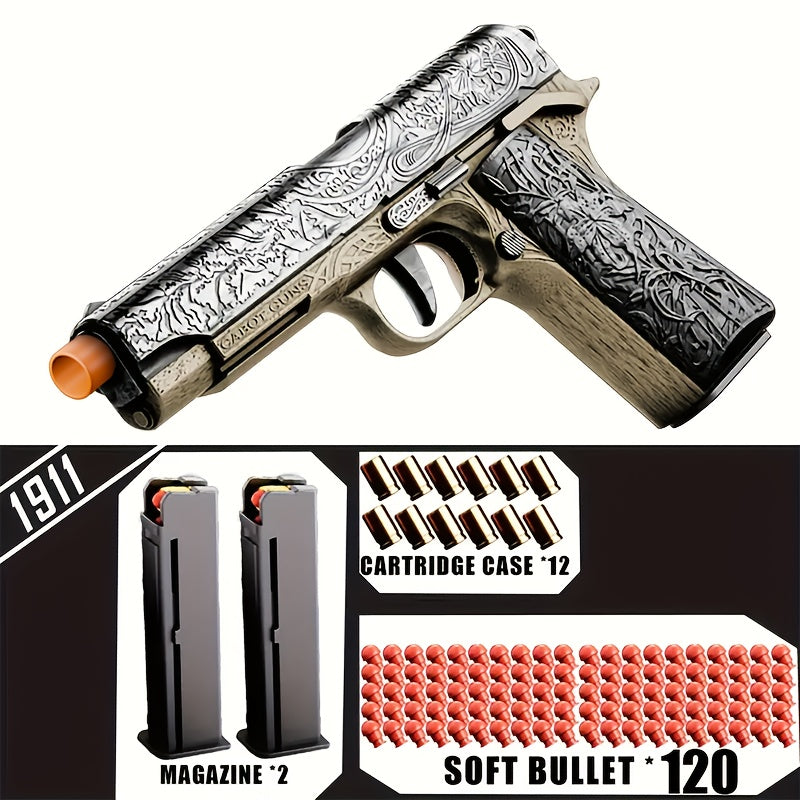 Bullet Toy Gun Pistol with 120 Bullets 12 Shells & 2 Magazines, Hollow Hanging Foam Blaster for Kids Boys Girls Ages 6+