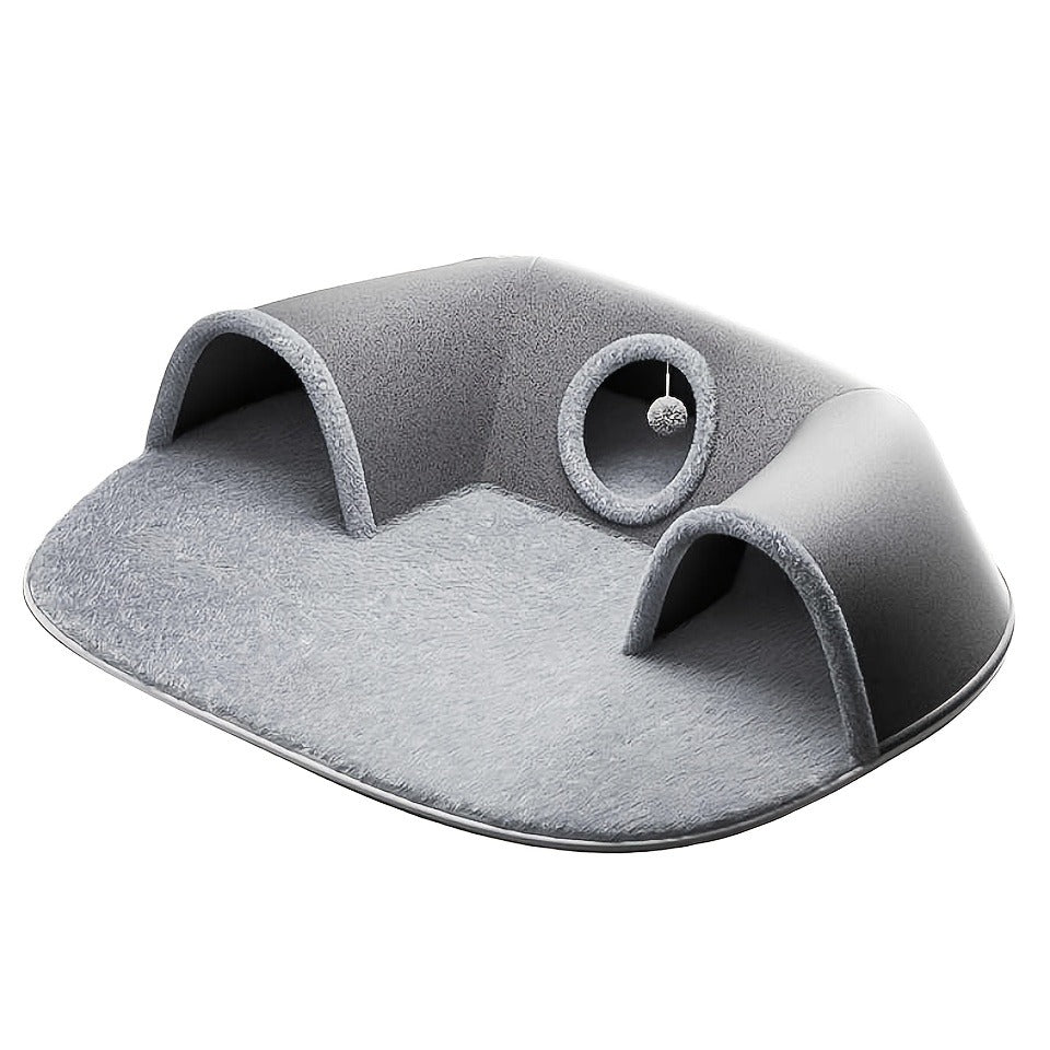 Cat Tunnel Bed 3-in-1 Play Mat & Warm Nest with Non-Slip Base, Durable Chew-Resistant Polyester Cat Bed for Indoor Cats
