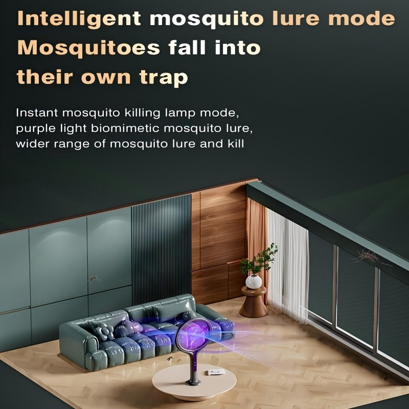 2-in-1 Mosquito Trap Lamp & Retractable Electric Fly Swatter Racket, USB Rechargeable Base