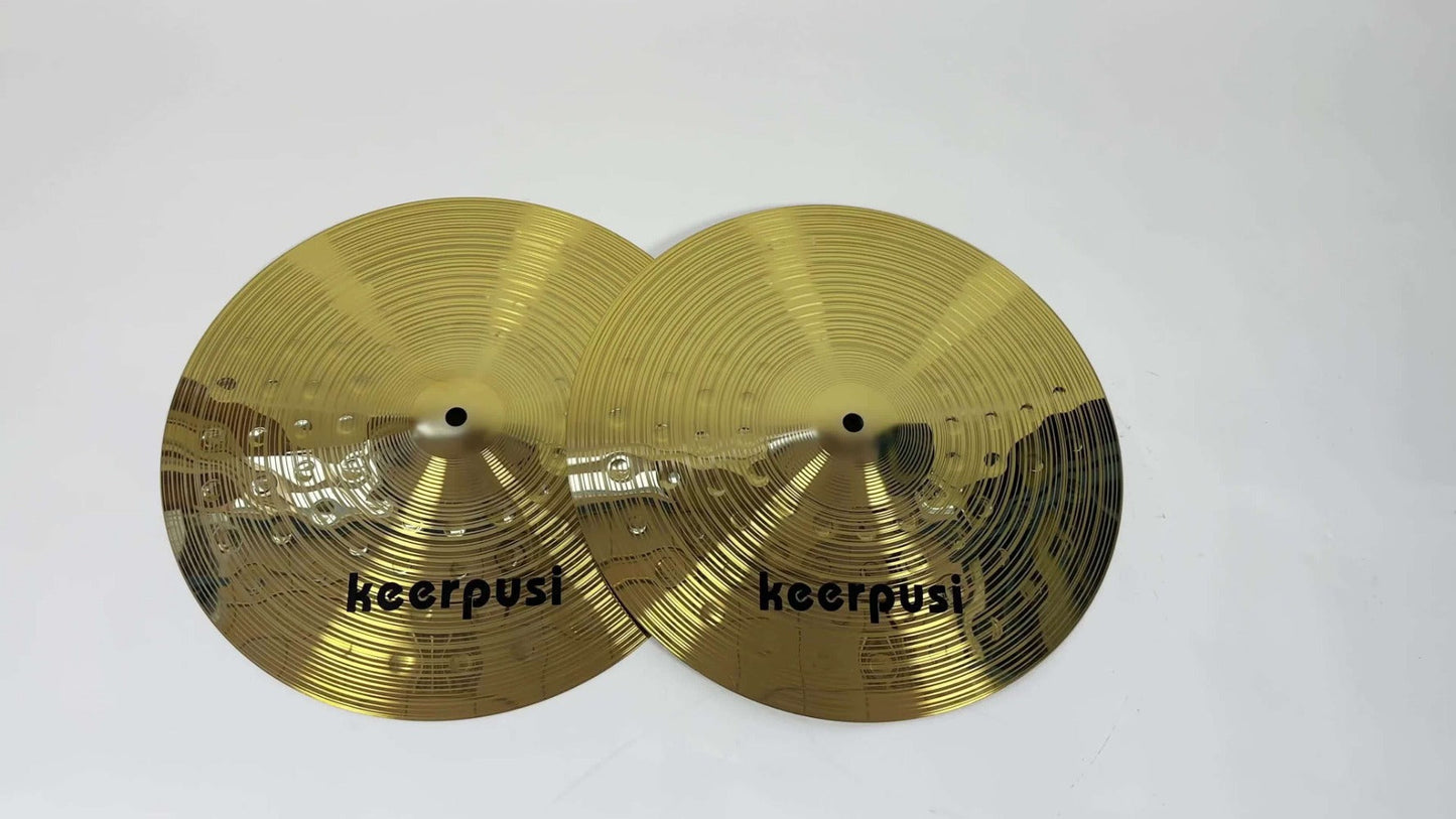 14-Inch Hi-Hat Cymbals Pair, Gold Drum Cymbal Set by Keerpusi detail image - detail view 6