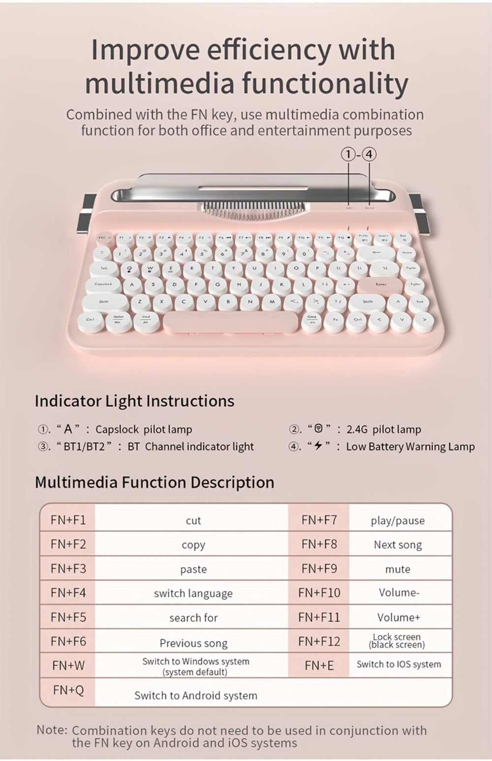 Retro Wireless Keyboard AJAZZ AF84 2.4G Dual-Mode, 84 Keys, Type-C Charging, Built-In Phone Stand