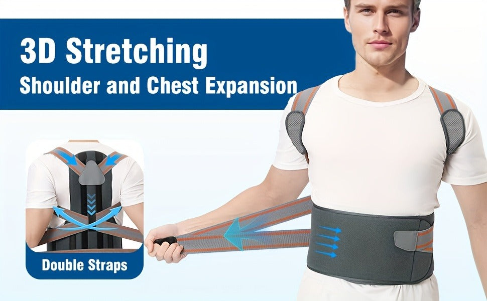 Adjustable Full-Back Posture Brace with Cross Straps, Support Panel and L or XL Fit Options