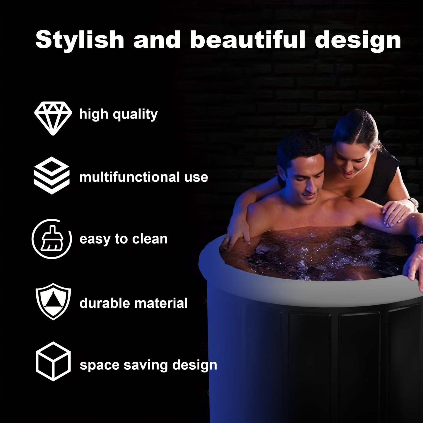 Cold Plunge Tub Foldable Ice Bath, 95-Gallon 34"x34"x30" Portable Cold Water Therapy Tub for Indoor & Outdoor Recovery