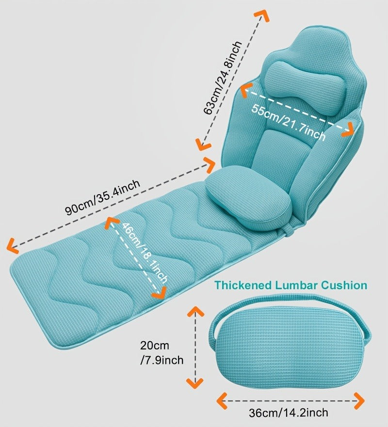 Full-Body Bathtub Cushion in 60 × 21.7-Inch Size with Aqua Mesh, Raised Headrest and Lumbar Pad