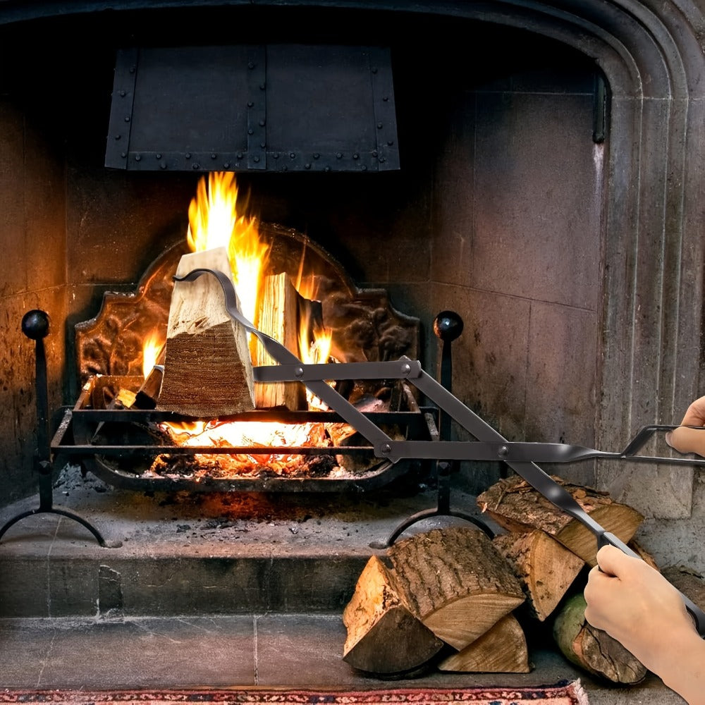 Fireplace Tongs 26 Inch Wrought Iron Log Tongs, Foldable Firewood Tongs with Stainless Steel Tip