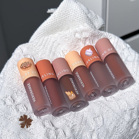 Velvet Matte Liquid Lipstick Set 6PCS 2-in-1 Lip Glaze and Eyeshadow – Chocolate Nude Brown, for Makeup, Travel and Everyday Vanity Use