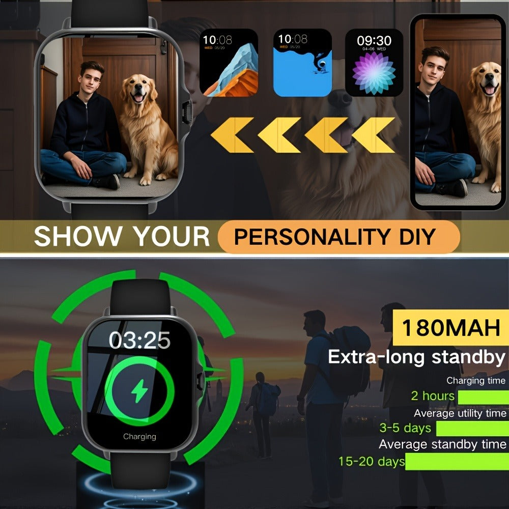 Smart Watch Square Display with Wireless Calling, 100+ Sport Modes and Black or Silver Band Options