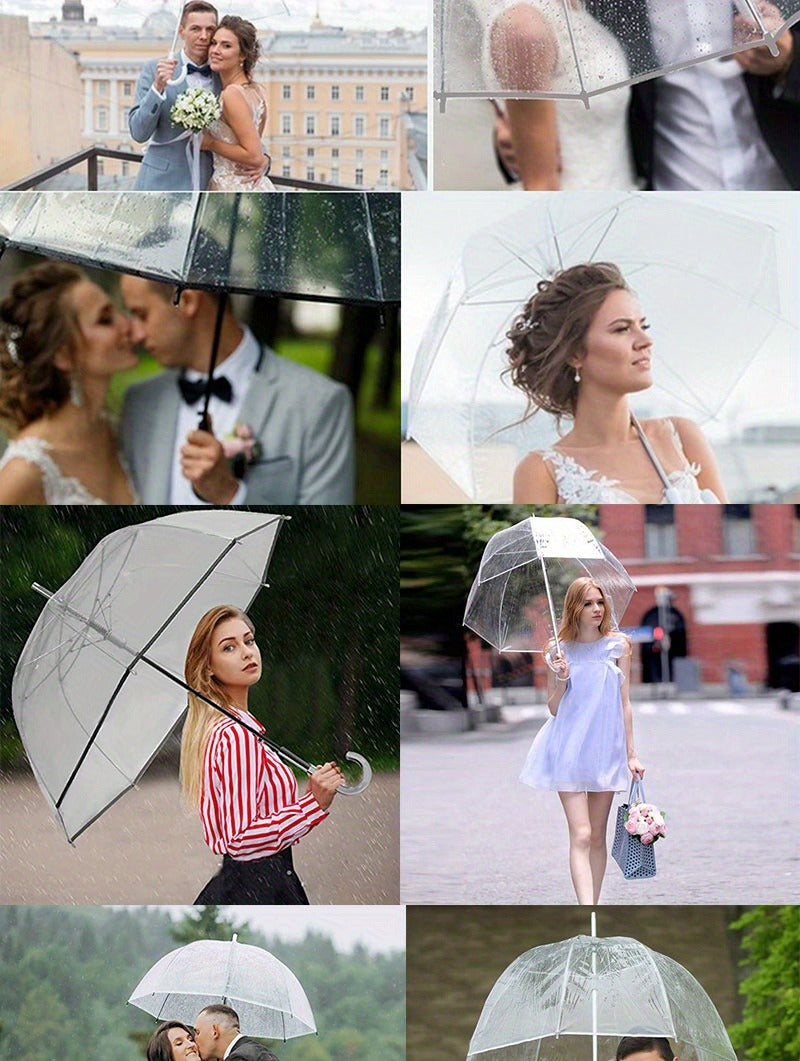 Clear Dome Bubble Umbrella 2 Pack Windproof Rainproof Auto Open 47 Inch Wide Canopy 8-Rib PVC Transparent Umbrella for Weddings Proms