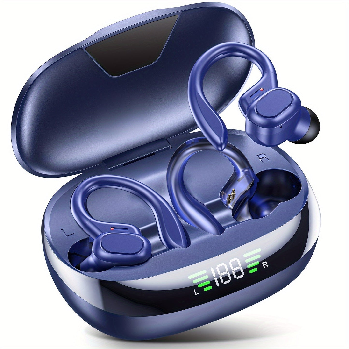 Wireless Earbuds Bluetooth 5.4 Sport Earhooks with LED Battery Display in Black, Red or Blue