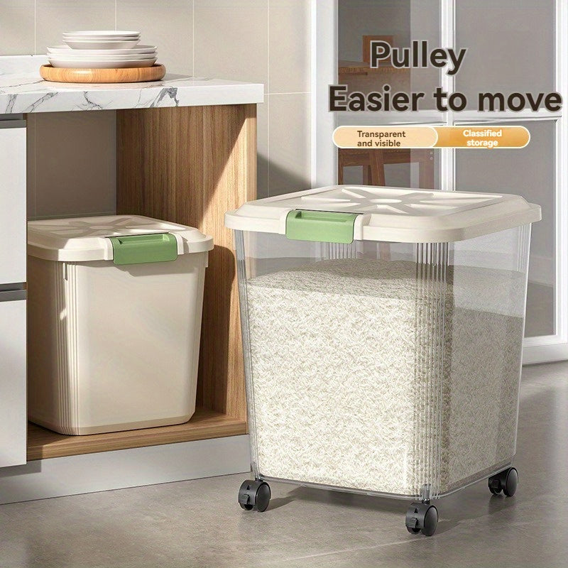Transparent Pet Food Storage Container with Wheels – Large Capacity Moisture-Proof Bug-Proof Visible Food Level, Includes Measuring Cup