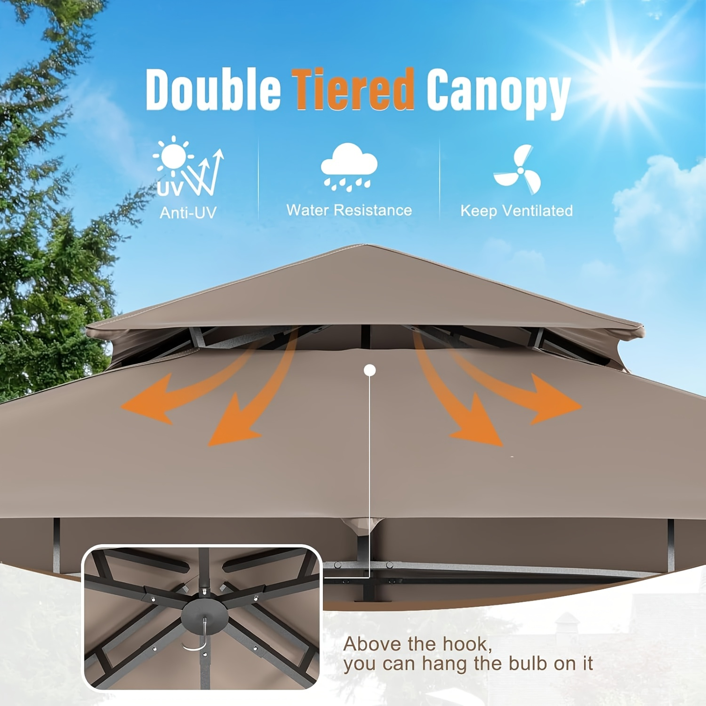 Grill Gazebo 8x5ft Double Tiered BBQ Canopy 8 Hooks Backyard Poolside for Grilling, Camping and Outdoor Meals