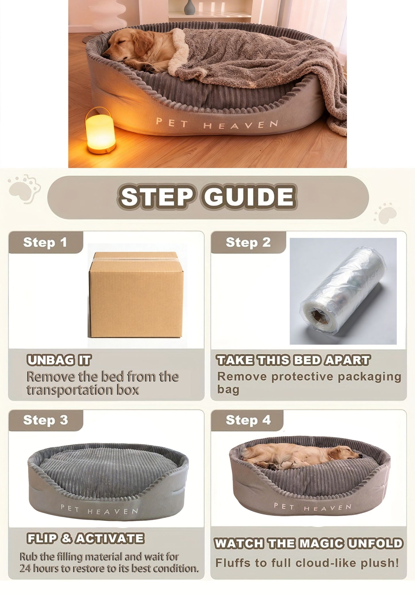 Furry Round Pet Bed for Dogs & Cats – Soft Warm Washable Dog Bed with Anti-Slip Base, Foldable Breathable Plush Cat Bed Mattress