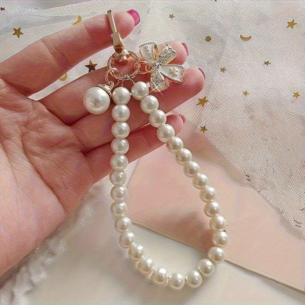 Butterfly Beaded Phone Lanyard Bracelet Keychain Set 3-in-1 Cute Wrist Strap Pendant Charm