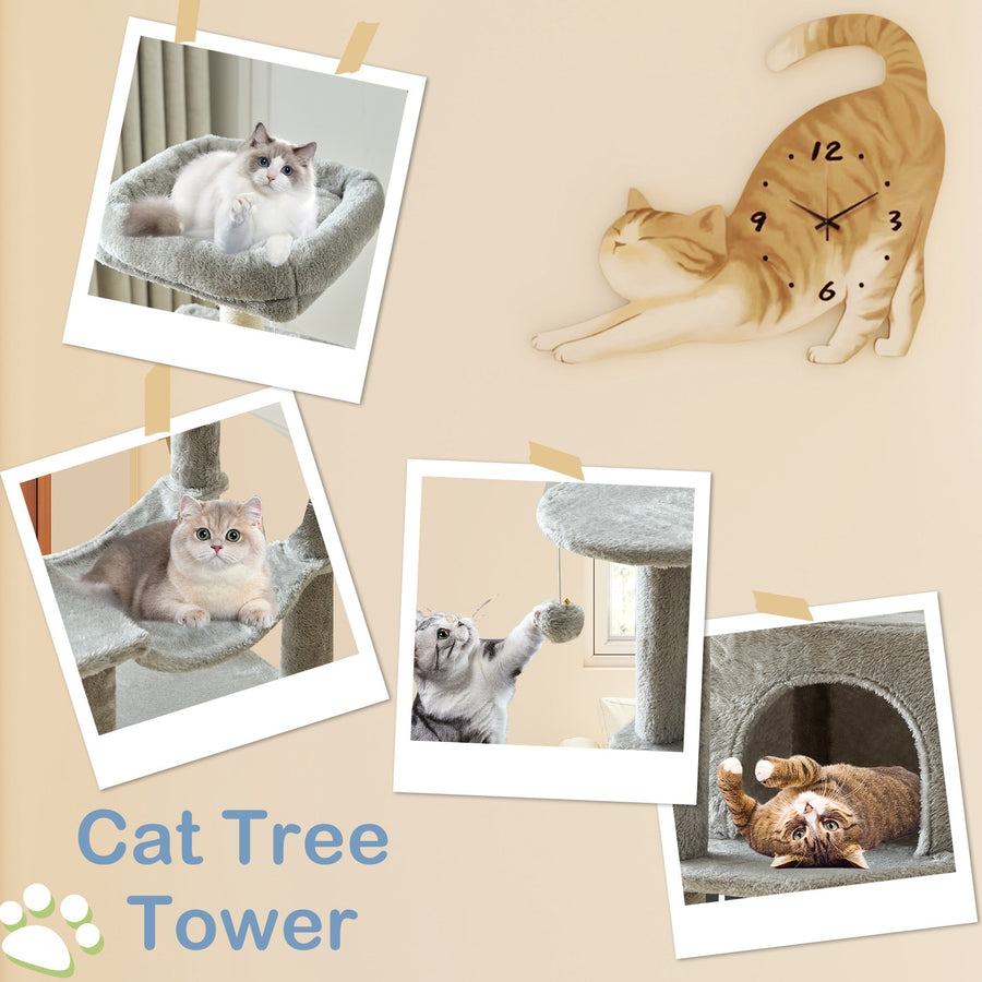 44-Inch Cat Tree Tower with Condo & Hammock – Multi-Level Indoor Cat Tree with Natural Sisal Scratching Posts