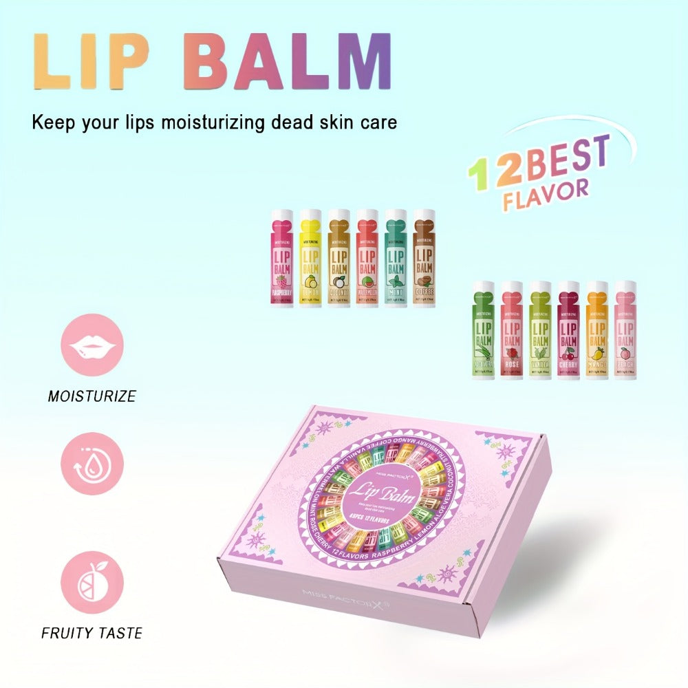 Lip Balm Gift Set 48pcs MISS FACTORX ā Moisturizing Glycerin Lip Butter, Hypoallergenic Natural Finish for All Skin Types