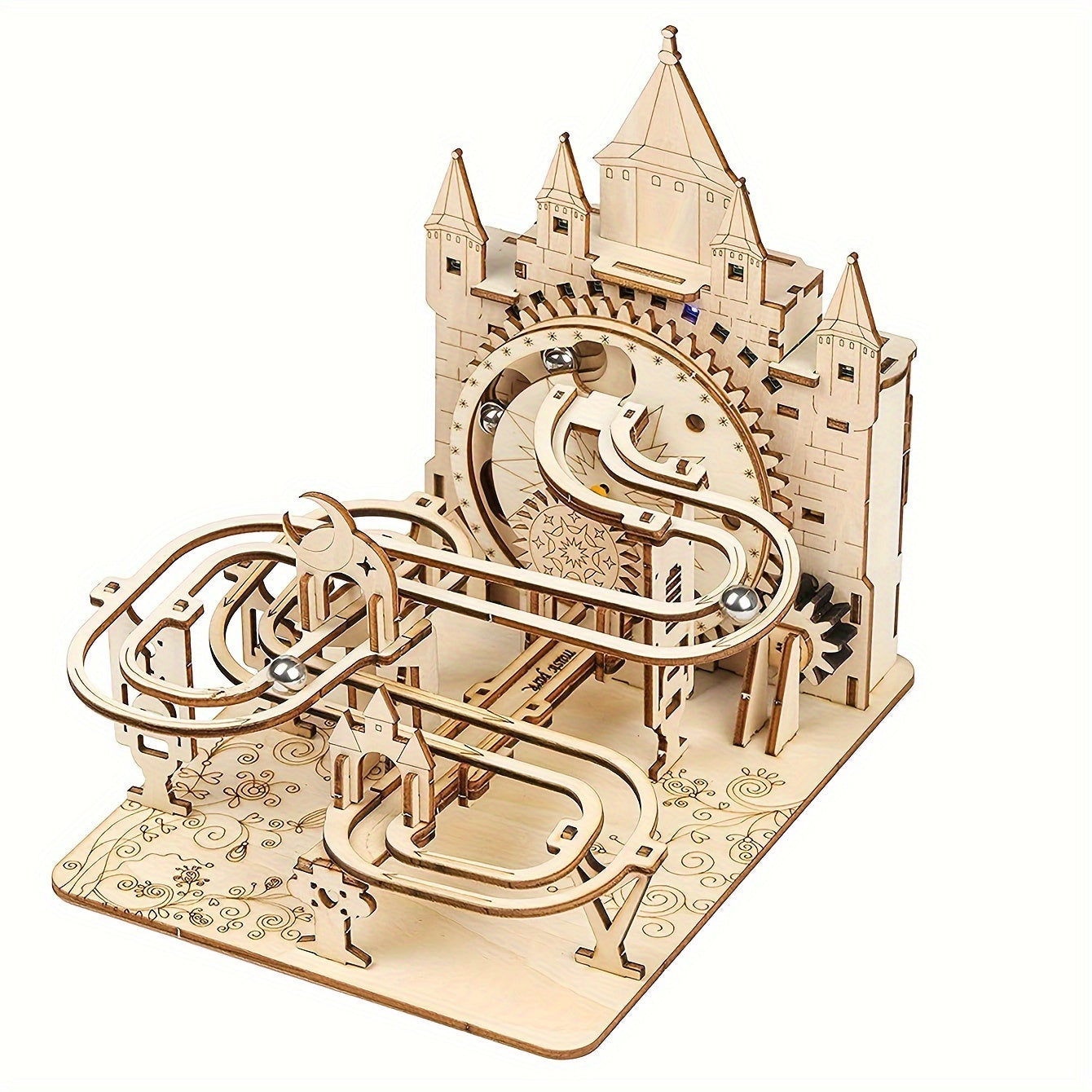 Marble Run Kit Electric 3D Wooden DIY Model Building Set, Brain Teaser STEM Puzzle Toy for Teens & Adults