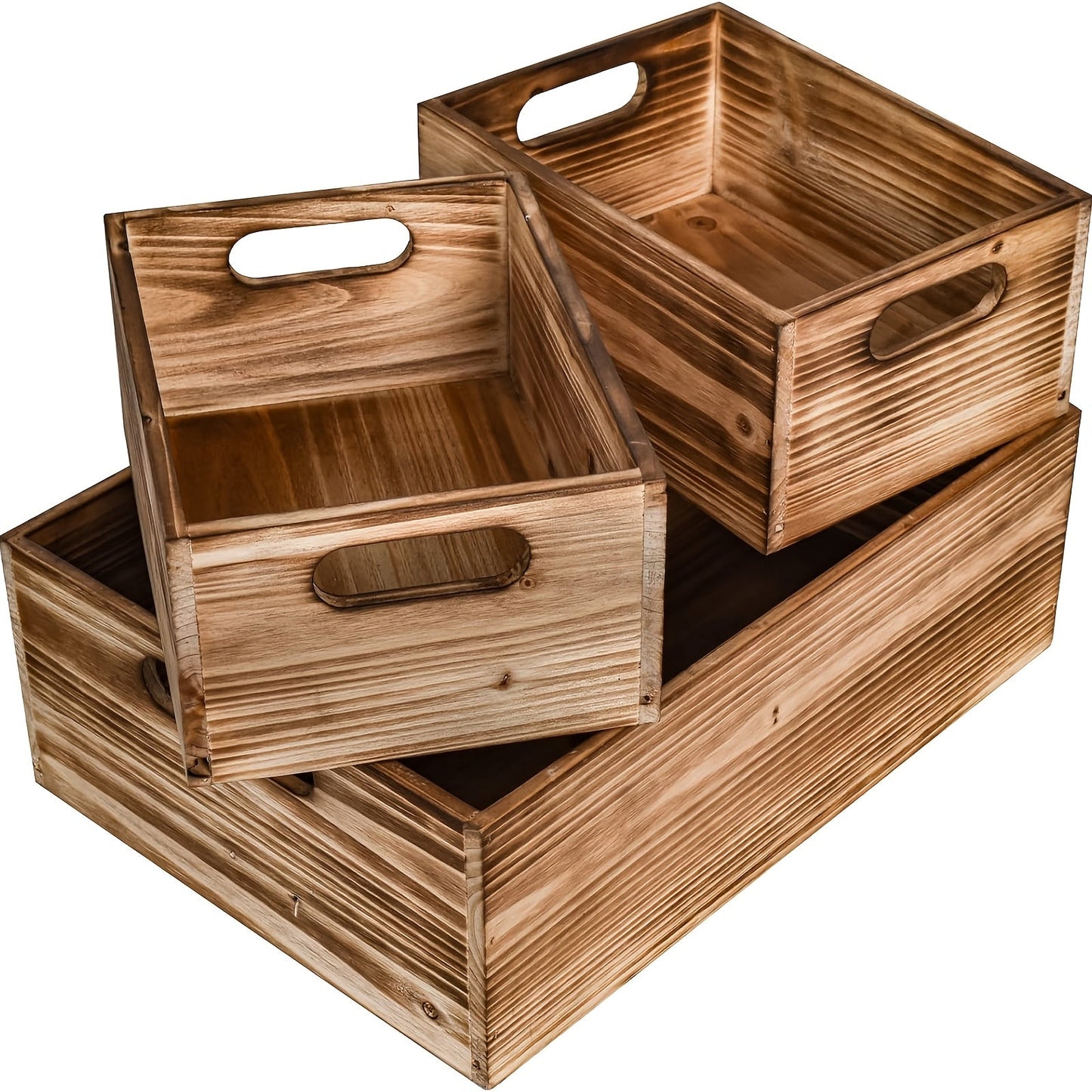 Wooden Crates with Handles Set of 3, Rustic Farmhouse Storage Boxes for Pantry, Shelf, Closet, Arts & Crafts