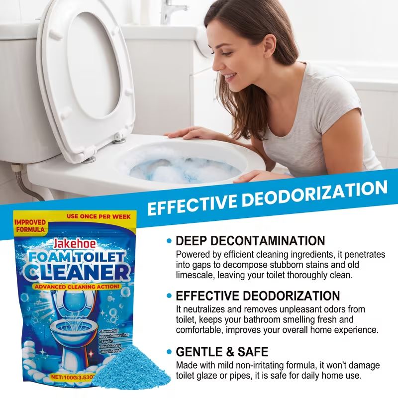 Toilet Cleaning Powder with Foam, Odor Removal, Stain Dissolving & Pipe Unclogging Bathroom Cleaner