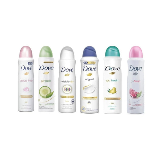 Dove Deodorant Body Spray for Women Antiperspirant 6 Pack Variety Set 48H Protection for Bath Time, Home Spa and Personal Care