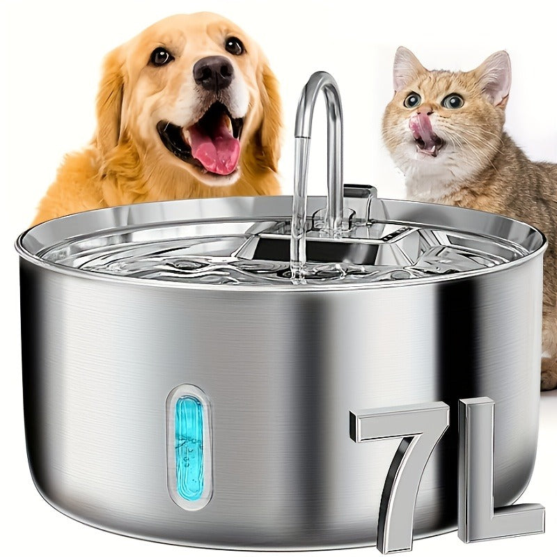 Large Stainless Steel Pet Water Fountain 236oz / 7L – Automatic Cat & Dog Water Dispenser, Multi-Stage Filtration