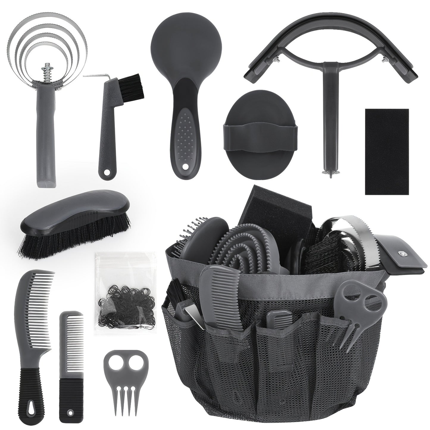 Horse Grooming Kit 11-Piece Set with Storage Bag – Complete Beginner & Daily Care Set with Curry Comb, Reversible Brush & Braiding Tools |