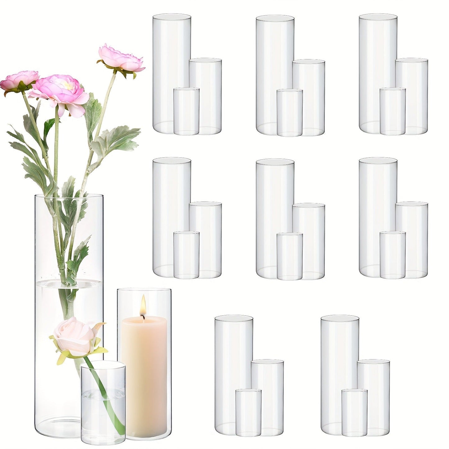 Clear Glass Cylinder Vases 18 36pcs โ 4 8 12 Inch Tall Multiple Size Flower Vase for Wedding Centerpiece Table Party Hurricane Floating