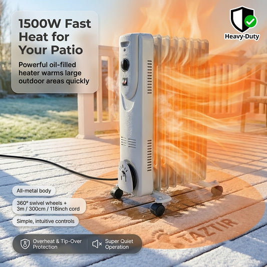 1500W Oil-Filled Radiator Heater with 600W, 900W and 1500W Modes, Thermostat and Caster Wheels