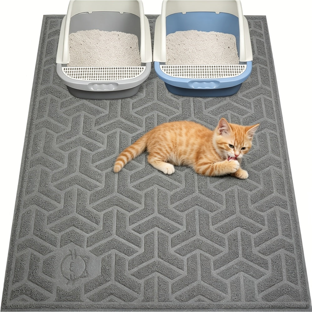 Cat Litter Mat Extra Large 46" x 35" – Litter Trapping Mat with Anti-Slip Bottom, Urine-Proof PVC, Soft on Paws