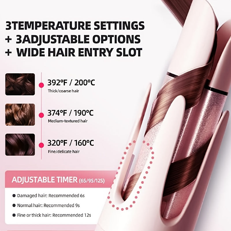 Automatic Rotating Curling Iron 4 Temperature Settings 40M Negative Ion Ceramic Barrel, for Home, Travel and Salon Hair Styling