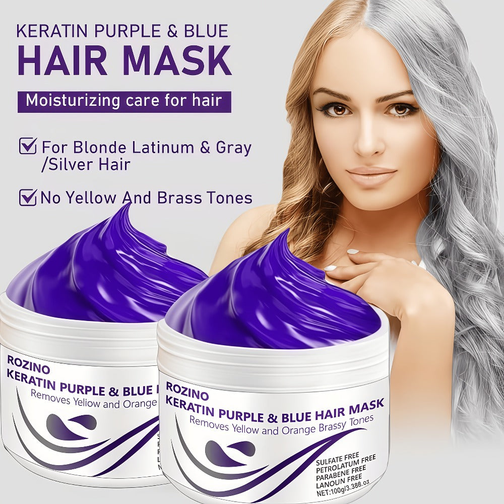 Purple Hair Mask Toner 2-Pack 3.53oz Removes Brassiness Yellow Tones Moisture, Violet Keratin Rosemary