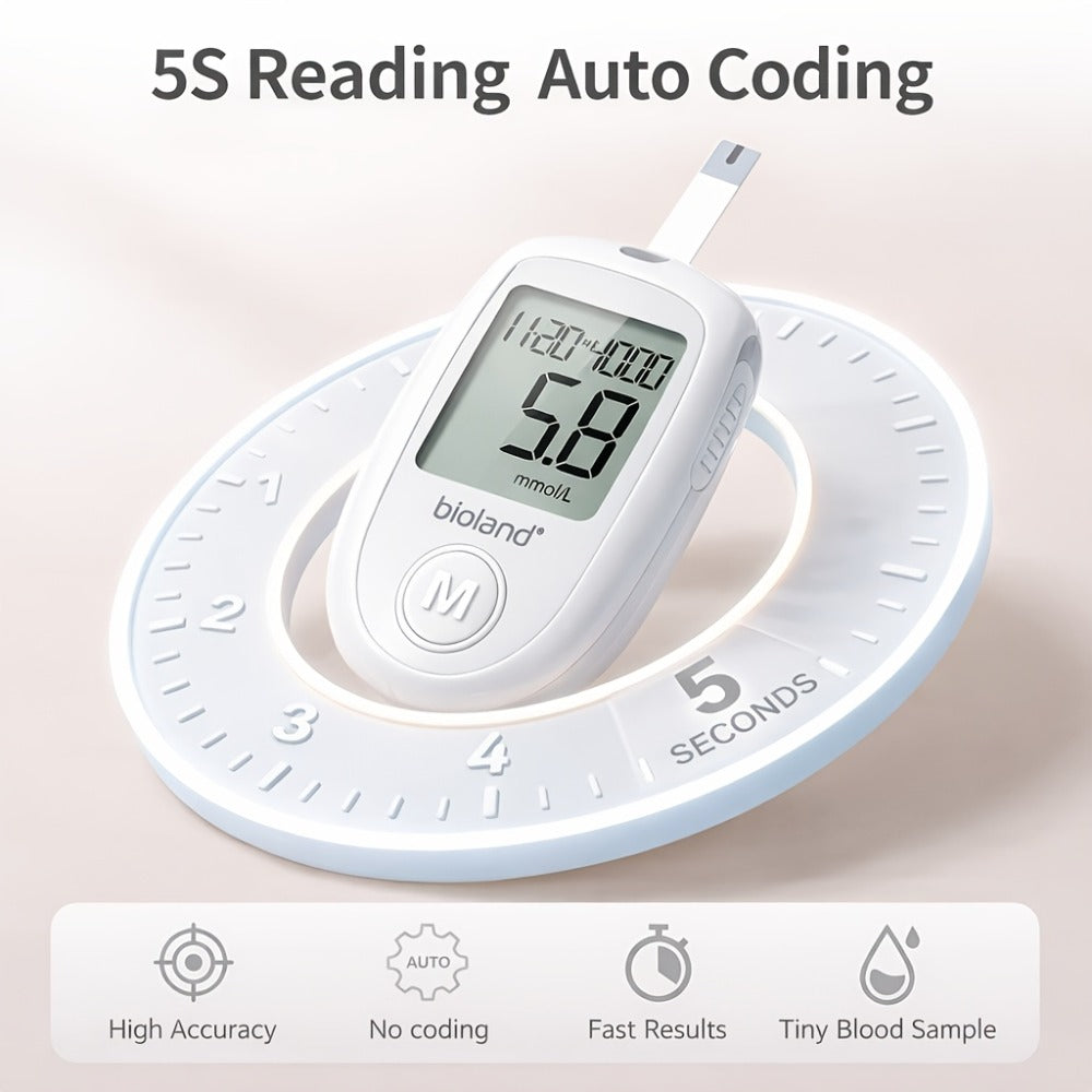Blood Glucose Meter Kit FDA Cleared, 50 Test Strips + 50 Needles, Large Display 5-Second Results No Coding