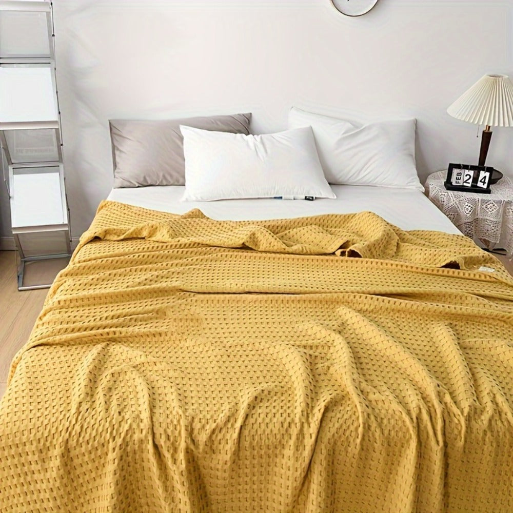 Cotton Waffle Blanket, Pure Cotton Multilayer Summer Cooling Quilt, Jacquard Knit, Air Conditioning Blanket