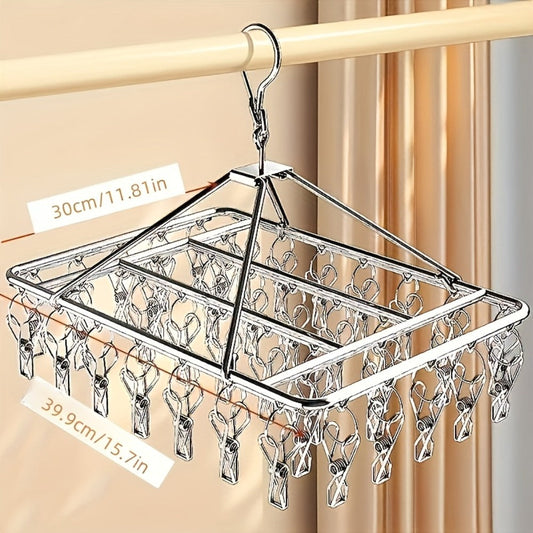 Stainless Steel Hanging Laundry Drying Rack with Square or Round Frame and 30, 40 or 50 Garment Clips