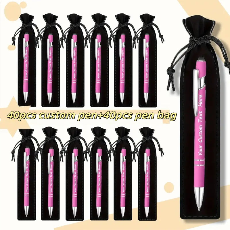 Custom Ballpoint Pens with Pencil Pouch Bulk Set, Personalized Ballpoint Pen Pack for Corporate Gifts