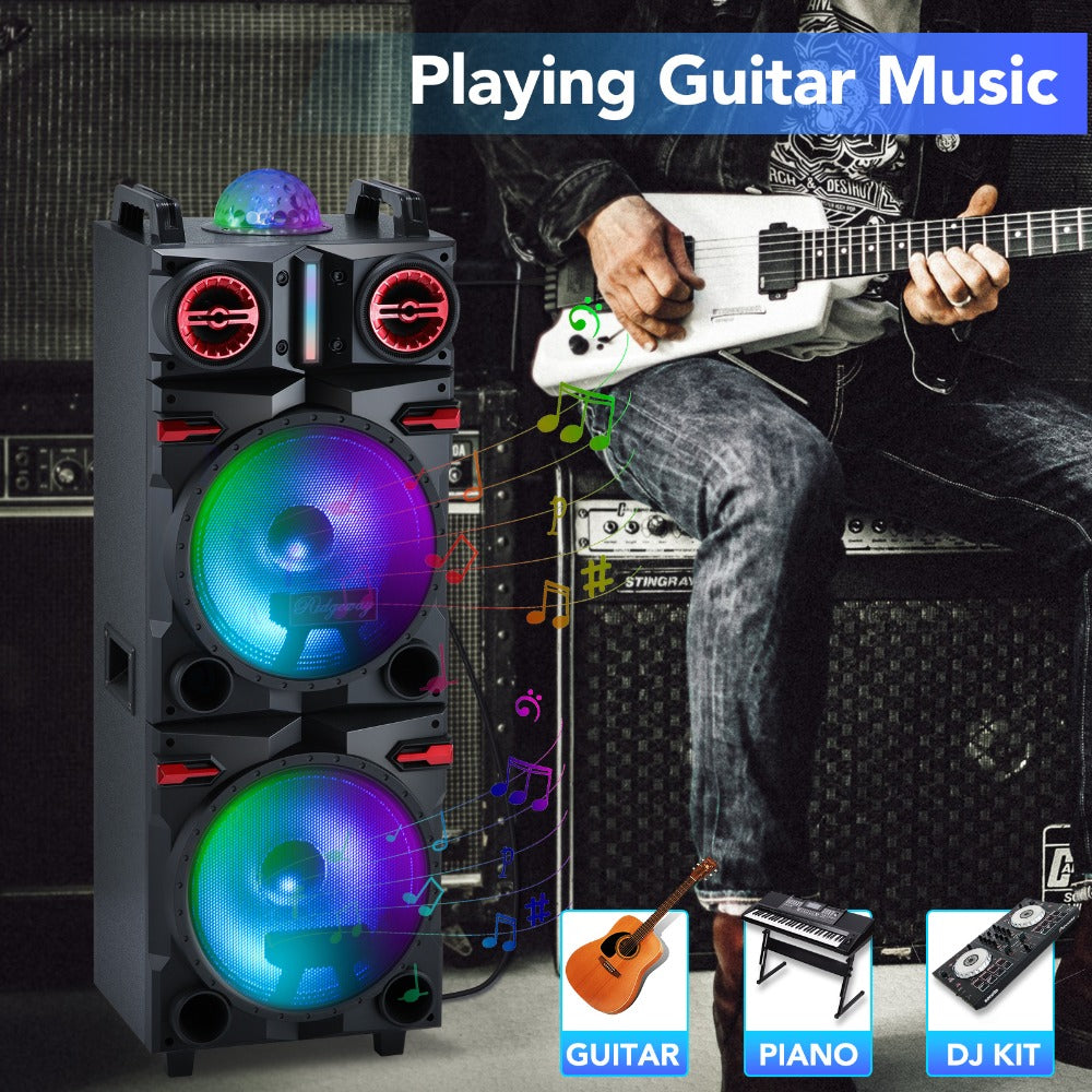 Karaoke Party Bluetooth Speaker with Sound Reactive Lights, 1000W Peak DJ Subwoofer Stereo Boombox