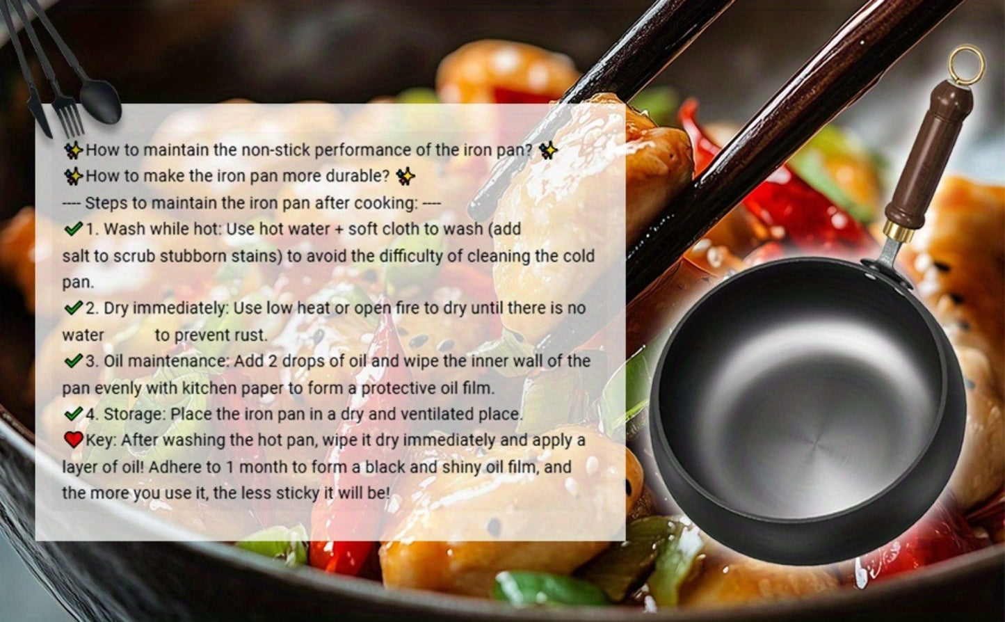 Carbon Steel Wok Pan with Large-Belly Uncoated Design and Heat-Resistant Handle for Stir-Fry, Soup, Stew and Camping Cooking