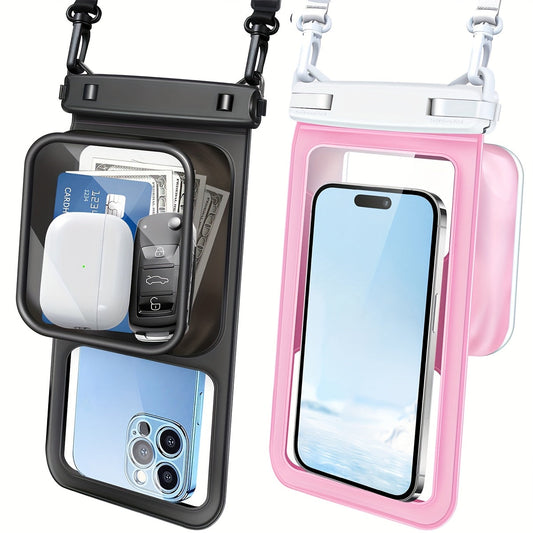 Waterproof Phone Pouch 2-Pack Double Layer Black & Cyan – PVC Dry Bag for Swimming, Rafting & Water Sports, Fits Up to 7.5"