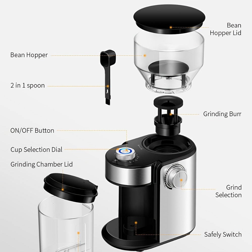 Electric Burr Coffee Grinder with 16 Precise Grind Settings, Adjustable Burr Mill for 2-14 Cups, Stainless Steel Coffee Bean Grinder