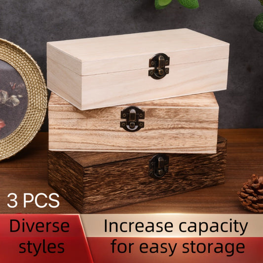 Jewelry Box with Lid & Lock Clasp Set of 3, Vintage Wooden Storage Boxes for Jewelry, Daily Essentials & Gift Packaging