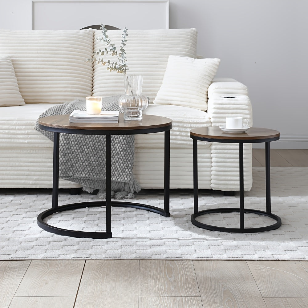 Coffee Table 2-Piece Round Nesting Set with MDF Tops, Metal Ring Frames and Five Finish Combinations