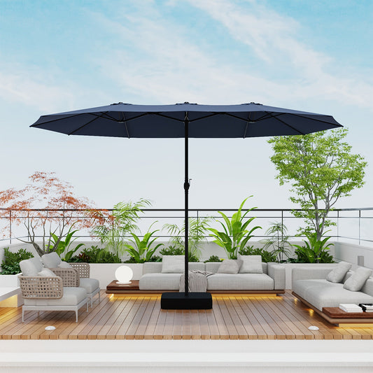 Patio Umbrella 15x9FT Double-Sided Rectangle with Optional 36 LEDs, 12-Rib Frame and Eight Color-Light Options