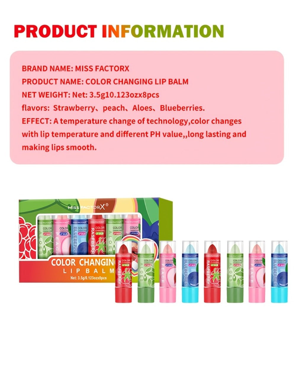 Color Changing Lipstick Set 8 Pcs, pH-Reactive Mood Lip Color, Wear, Anti-Transfer Formula