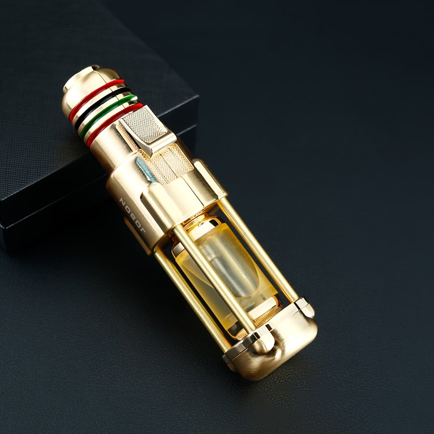 Butane Torch Lighter Windproof Jet Flame Zinc Alloy Refillable, Visible Fuel Tank, Adjustable Blue Flame