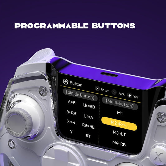 Hall-Effect Wireless Gaming Controller in White with Interactive Screen, RGB Lighting and Charging Dock