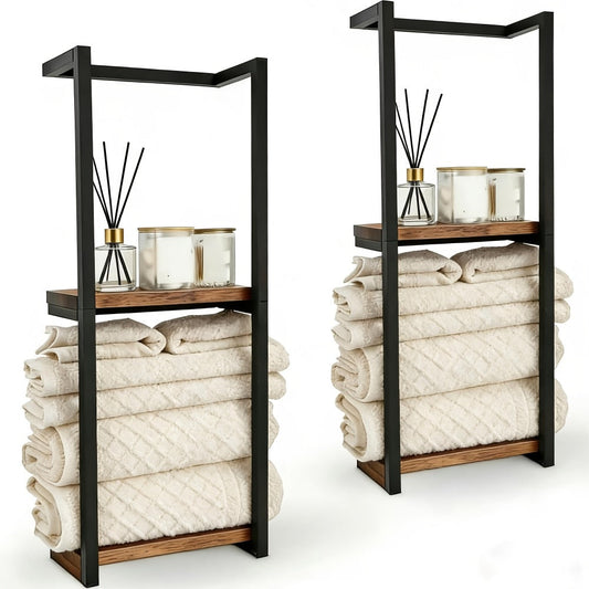 Towel Rack Wall Mounted 2-Layer Storage Organizer 11.2 Inch – Space Saving Hanging Towel Holder for Bathroom