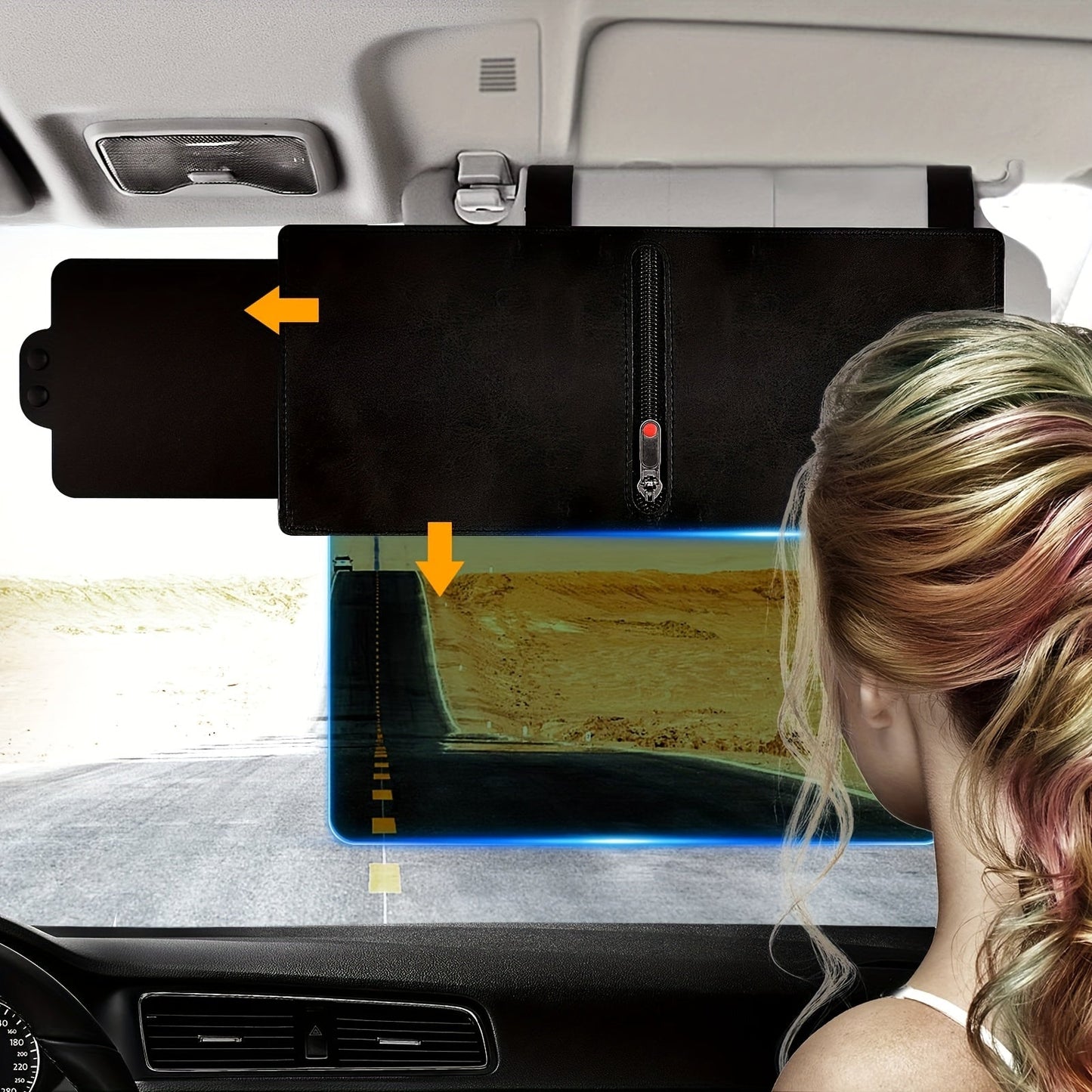 Sun Visor Extender Polarized PC Material | Driver & Passenger Side Clip-On, Adjustable Glare & UV Blocker, Fits All Vehicles