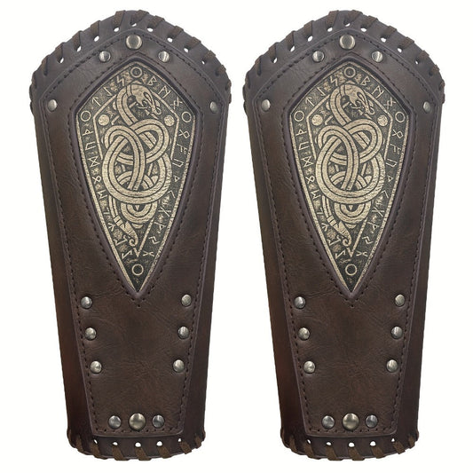 Viking Snake Wrist Guards 2-Pack Medieval Norse Leather Bracers, Nordic Retro Cosplay Props for Halloween LARP Renaissance Faire Costume