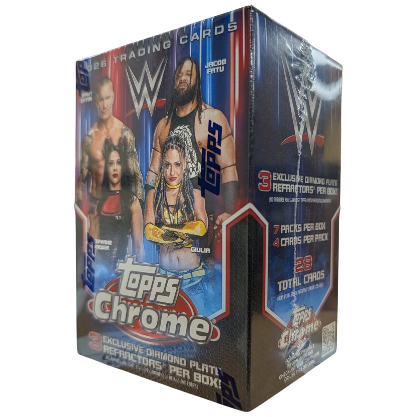 Sports Trading Cards, 2026 Topps Chrome WWE Blaster Box with 28 Cards in One Box Configuration