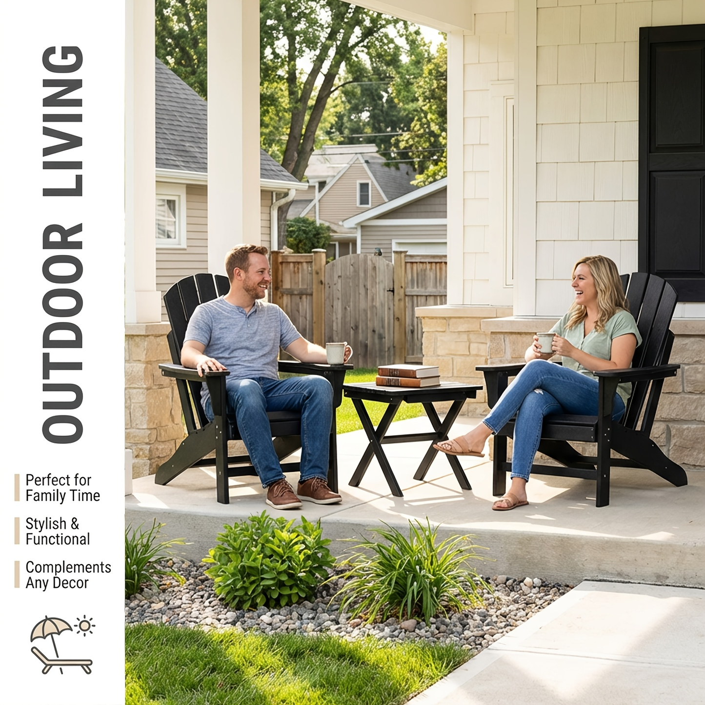 Outdoor Side Table HDPE Collapsible Weather-Resistant Portable End Table for Adirondack Chair, Camping, RV, Poolside & Garden Use